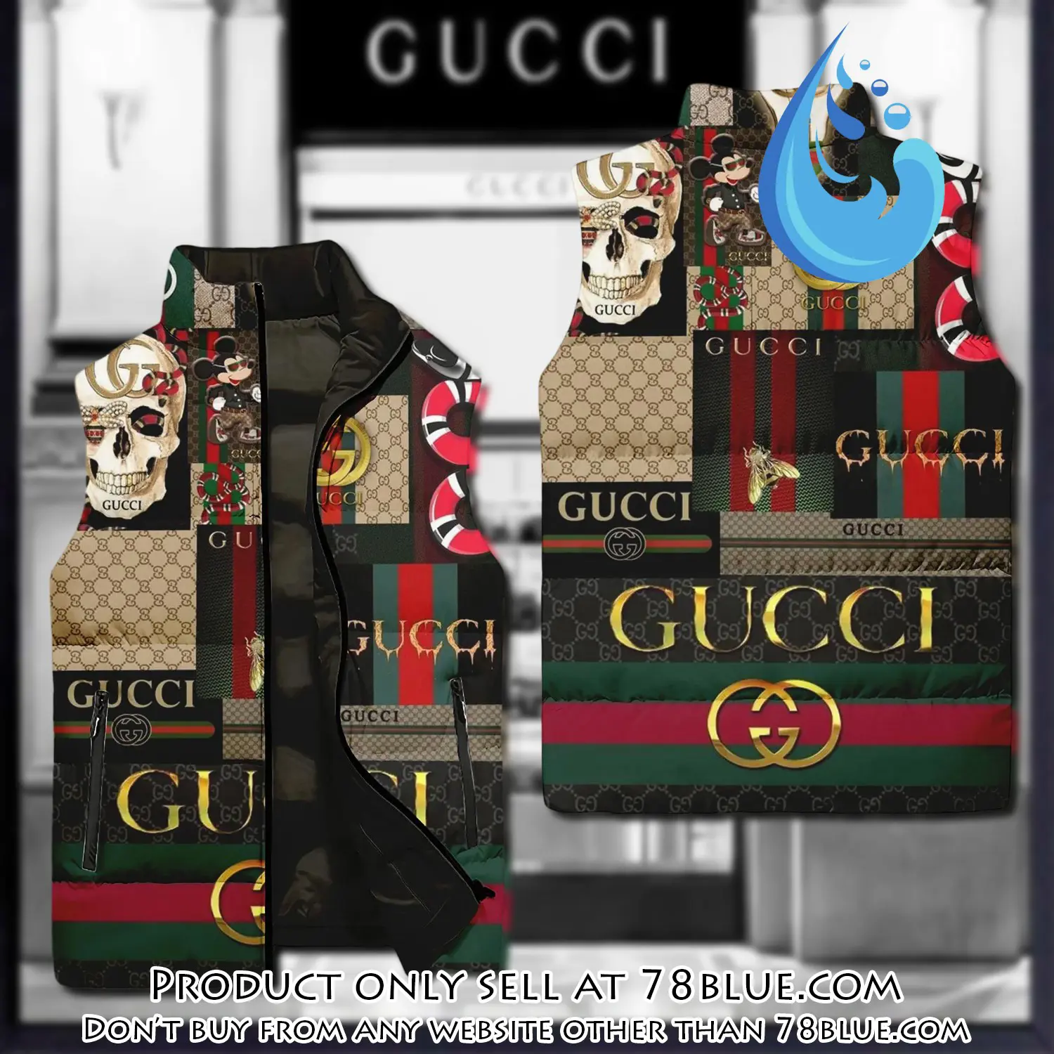 Gucci all pattern luxury brand 3d sleeveless down jacket 78b1726692